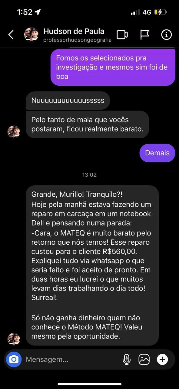 Depoimento de aluno do Método MATEQ 4